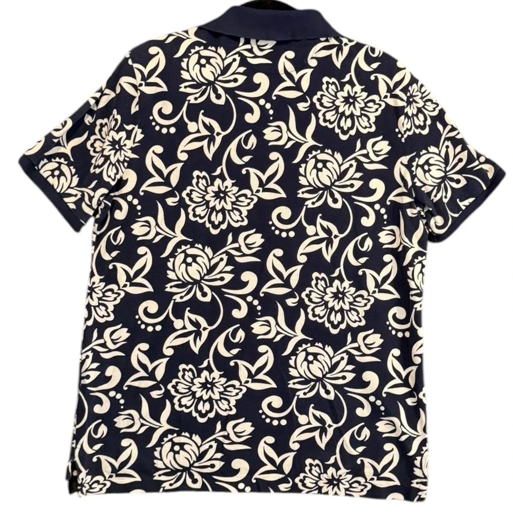 Polo Ralph Lauren French Floral Mesh Polo Shirt Navy Cream Red Pony Mens Sz M